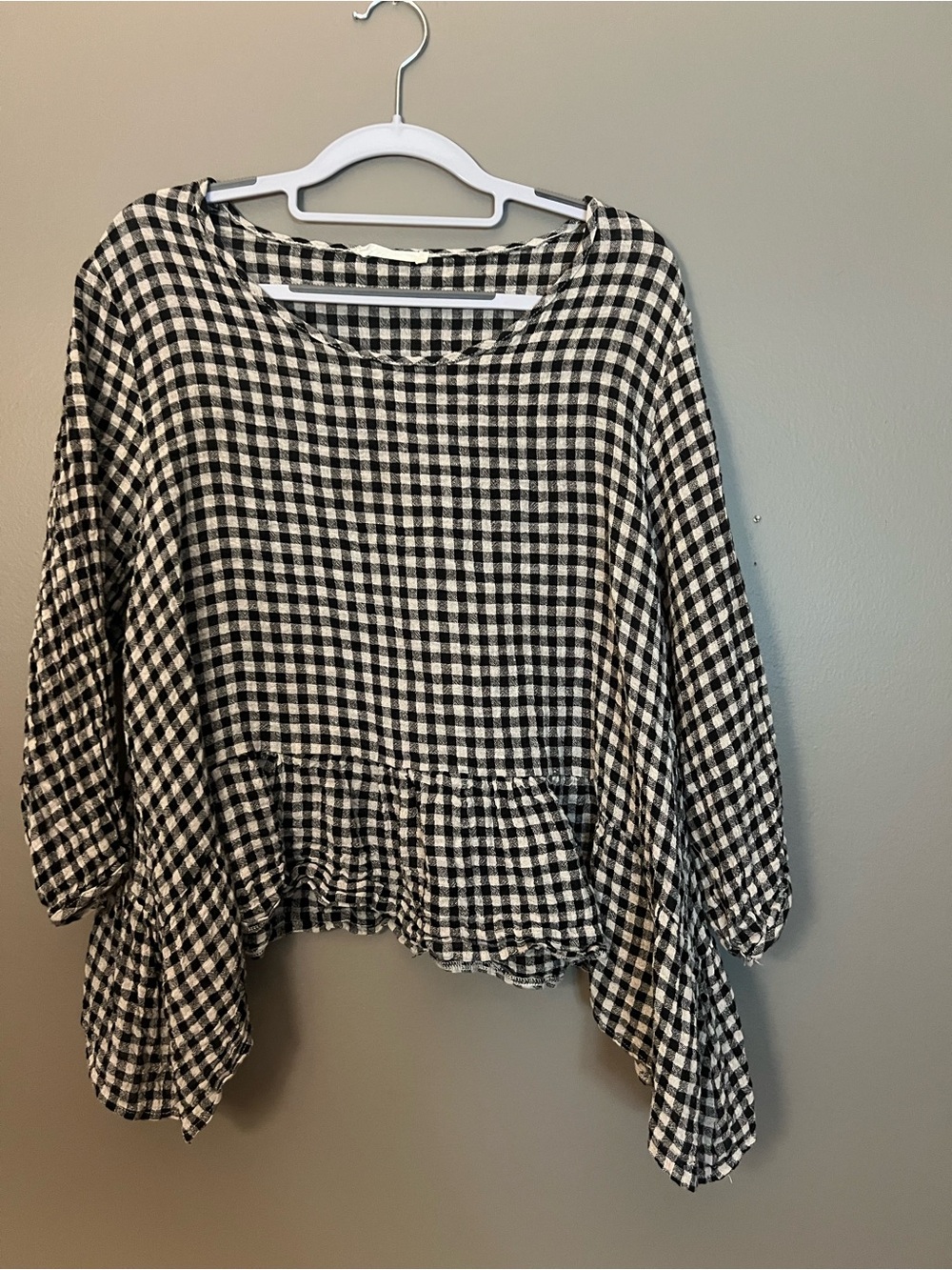 Luukaa Black and White Gingham Peplum Tunic
